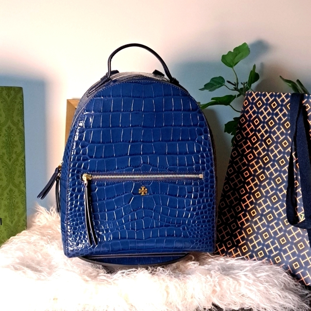 Tory Burch Croc-Embossed Backpack EUC